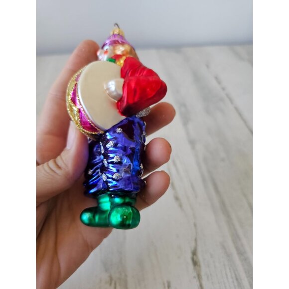 Poland glass clown band drum ornament glitter Xmas tree green purple blue - Picture 10 of 13